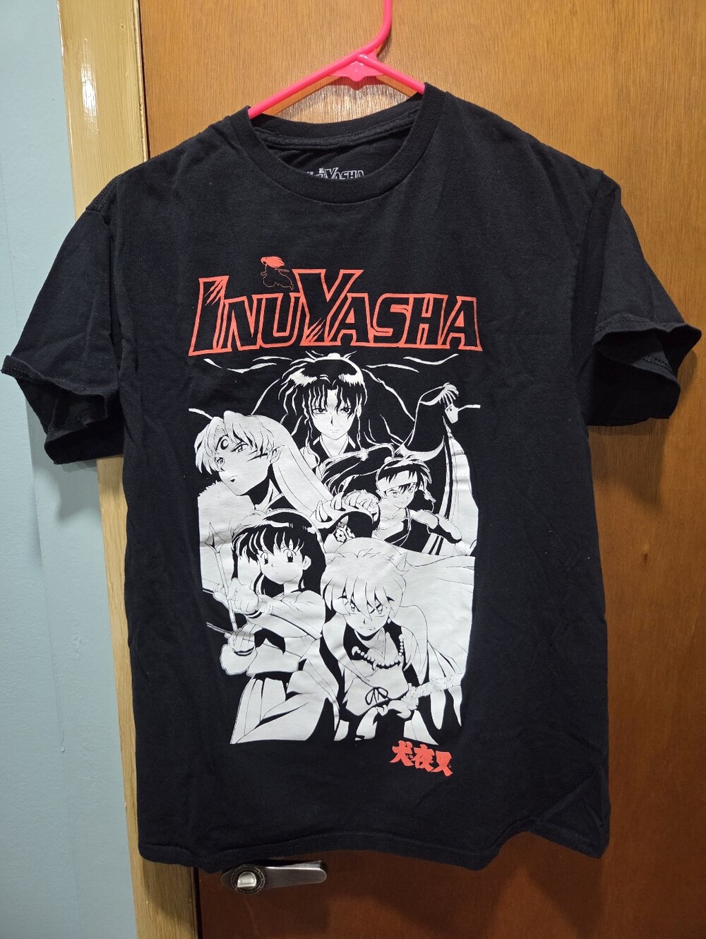 Hot Topic Black Inuyasha Graphic Tee with Red and White Print